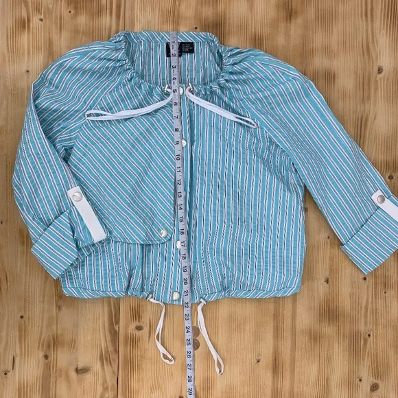 Worth Aqua Striped Seersucker Snap Front Short Jacket Sz M - Picture 11 of 13